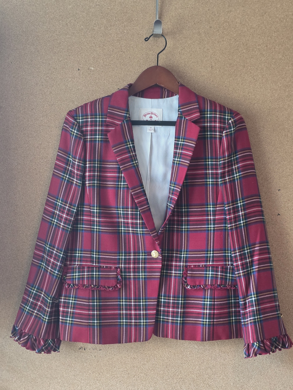 Brooks Brothers NWT Red Fleece Tartan Plaid 100% Wool Blazer 14